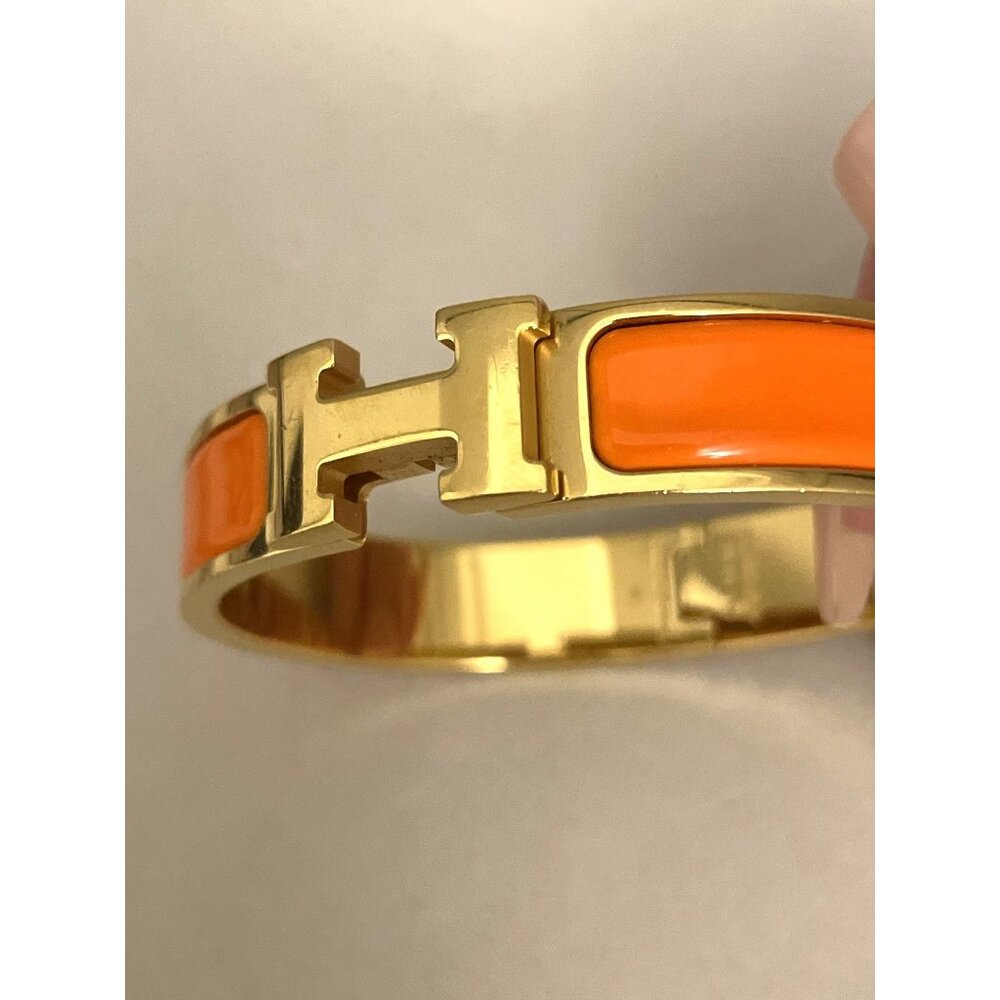 Hermès Clic H Enamel Bracelet Orange & Gold Plated Womens - Picture 4 of 6